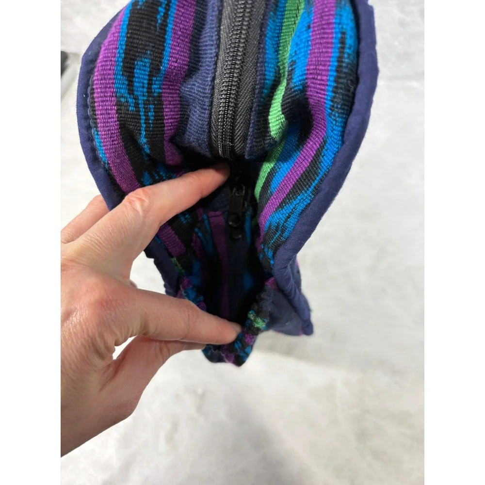 MayaWorks Guatemala Woven Cotton Laptop Bag Briefcase Ikat Blue Purple Green